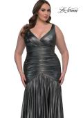 Picture of: Gorgeous Metallic Curve Dress with V Neck and Ruching in Gunmetal , Style: 33021, Detail Picture 10