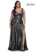 Picture of: Gorgeous Metallic Curve Dress with V Neck and Ruching in Gunmetal , Style: 33021, Detail Picture 2