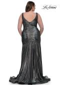Picture of: Gorgeous Metallic Curve Dress with V Neck and Ruching in Gunmetal , Style: 33021, Detail Picture 3