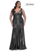 Picture of: Gorgeous Metallic Curve Dress with V Neck and Ruching in Gunmetal , Style: 33021, Detail Picture 4
