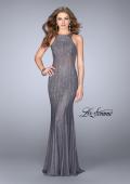 Picture of: Beaded Gown with Low Back and High Neckline in Gunmetal, Style: 24790, Main Picture