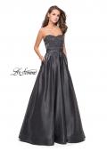 Picture of: Metallic Lace Satin A-line Gown with Pockets in Gunmetal, Style: 26151, Main Picture