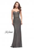 Picture of: Long Strapless Prom Gown with Beading and Low Back in Gunmetal, Style: 26289, Main Picture