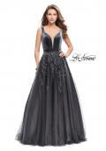 Picture of: A-line Prom Gown with Tulle Skirt and Velvet Bodice in Gunmetal, Style: 26382, Main Picture