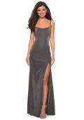 Picture of: Simple Long Prom Dress with Strappy Beaded Back in Gunmetal, Style: 27089, Main Picture