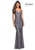 Picture of: Form Fitting Jersey Dress with Ruching and Strappy Back in Gunmetal, Style: 27501, Detail Picture 8