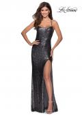 Picture of: Sequin Prom Dress with Criss Cross Open Back in Gunmetal, Style: 28514, Detail Picture 8