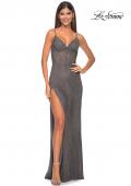 Picture of: Rhinestone Fishnet Dress with Bustier Top and Slit in Gunmetal, Style: 32285, Detail Picture 9