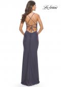 Picture of: Long Prom Dress in Luxurious Jersey with Slit in Gunmetal, Style: 30436, Detail Picture 14