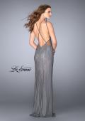 Picture of: Beaded Gown with Low Back and High Neckline in Gunmetal, Style: 24790, Back Picture