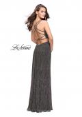 Picture of: Pleated Lame Prom Dress with Cut Outs and a Deep V in Gunmetal, Style: 25643, Back Picture
