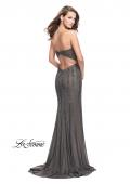 Picture of: Long Strapless Prom Gown with Beading and Low Back in Gunmetal, Style: 26289, Back Picture