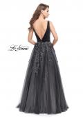 Picture of: A-line Prom Gown with Tulle Skirt and Velvet Bodice in Gunmetal, Style: 26382, Back Picture