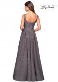 Picture of: Long Lace Prom Dress with Attached Shorts in Gunmetal, Style: 27476, Back Picture