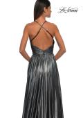 Picture of: A-line Metallic Net Jersey Halter Gown with High Slit in Gunmetal, Style: 32917, Detail Picture 23