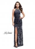 Picture of: Long Velvet Patterned Dress with Open Strappy Back in Gunmetal, Style: 25512, Detail Picture 1