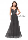 Picture of: A-line Dress with Rhinestones and Tulle Skirt in Gunmetal, Style: 25636, Detail Picture 1