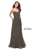 Picture of: Pleated Lame A-line Prom Dress with Ruched Bodice in Gunmetal, Style: 25886, Detail Picture 1