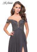 Picture of: A-Line Prom Gown with Beaded Bodice and Chiffon Skirt in Gunmetal, Style: 26059, Detail Picture 1
