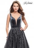 Picture of: A-line Prom Gown with Tulle Skirt and Velvet Bodice in Gunmetal, Style: 26382, Detail Picture 1