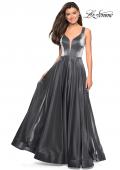 Picture of: Two Tone Satin Long Gown with Plunging Neckline in Gunmetal, Style: 27049, Detail Picture 1