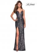 Picture of: sequin Prom Gown with Cut Out Back and Slit in Gunmetal, Style: 27191, Detail Picture 1