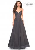 Picture of: Tulle Prom Gown with Floral Lace Embellishments in Gunmetal, Style: 27569, Detail Picture 1
