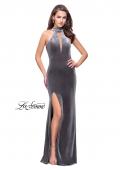 Picture of: Velvet Prom Dress with Open Back and Deep V Cut Out in Gunmetal, Style: 25292, Detail Picture 2