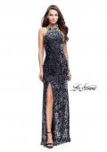 Picture of: Long Velvet Patterned Dress with Open Strappy Back in Gunmetal, Style: 25512, Detail Picture 2