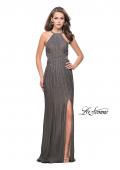 Picture of: Metallic Beaded Prom Dress with High Neck and Cut Outs in Gunmetal, Style: 26057, Detail Picture 2
