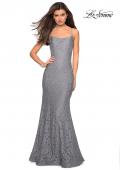 Picture of: Stretch Lace Gown with Square Neckline and Open Back in Gunmetal, Style: 27565, Detail Picture 2
