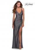 Picture of: Jersey Prom Dress with Side Ruched Gathering in Gunmetal, Style: 28289, Detail Picture 2