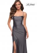 Picture of: Jersey Dress with Square Neckline and Ruching in Gunmetal, Style 29710, Detail Picture 2