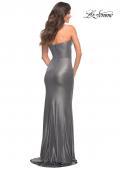 Picture of: Strapless Sweetheart Metallic Jersey Gown with Slit in Silver, Style: 29855, Detail Picture 2