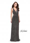 Picture of: Pleated Lame Prom Dress with Cut Outs and a Deep V in Gunmetal, Style: 25643, Detail Picture 3