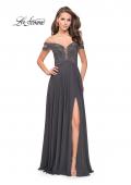 Picture of: A-Line Prom Gown with Beaded Bodice and Chiffon Skirt in Gunmetal, Style: 26059, Detail Picture 3