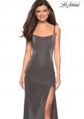 Picture of: Simple Long Prom Dress with Strappy Beaded Back in Gunmetal, Style: 27089, Detail Picture 4