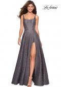 Picture of: Long Lace Prom Dress with Attached Shorts in Gunmetal, Style: 27476, Detail Picture 6