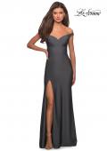 Picture of: Elegant Off the Shoulder Dress with Side Leg Slit in Gunmetal, Style: 27587, Detail Picture 6