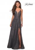 Picture of: Lace Prom Dress with Illusion Neckline and Slit in Gunmetal, Style: 27612, Detail Picture 6