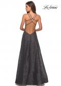 Picture of: Lace Prom Dress with Illusion Neckline and Slit in Gunmetal, Style: 27612, Detail Picture 7