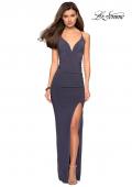 Picture of: Form Fitting Jersey Prom Dress with Criss Cross Back in Gunmetal, Style: 27622, Detail Picture 7