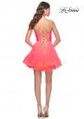 Picture of: Short Dress with Flared Skirt and Sheer Lace Bodice in Hot Coral in Hot Coral, Style: 31469, Detail Picture 2