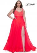 Picture of: A-Line Plus Size Prom Dress with Rhinestone Bodice in Hot Coral, Style: 31251, Detail Picture 1