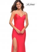 Picture of: Neon Rhinestone Strap Simple Long Jersey Dress in Hot Coral, Main Picture