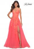 Picture of: Tulle Prom Dress with Lace Detail in Hot Coral in Orange, Style: 30637, Main Picture