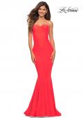 Picture of: Fitted Long Chic Strapless Jersey Gown in Coral in Hot Coral, Main Picture