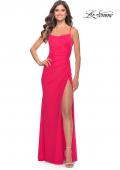 Picture of: Elegant Jersey Dress with Ruching and Square Neckline in Neon in Hot Coral, Style: 31329, Main Picture