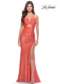 Picture of: Sequin Long Dress with Triangle Cut Out in Hot Coral in Hot Coral, Style: 31449, Main Picture