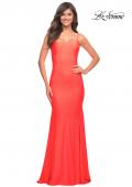 Picture of: Jewel Embellished Long Jersey Gown with Train in Hot Coral, Style: 30563, Detail Picture 8